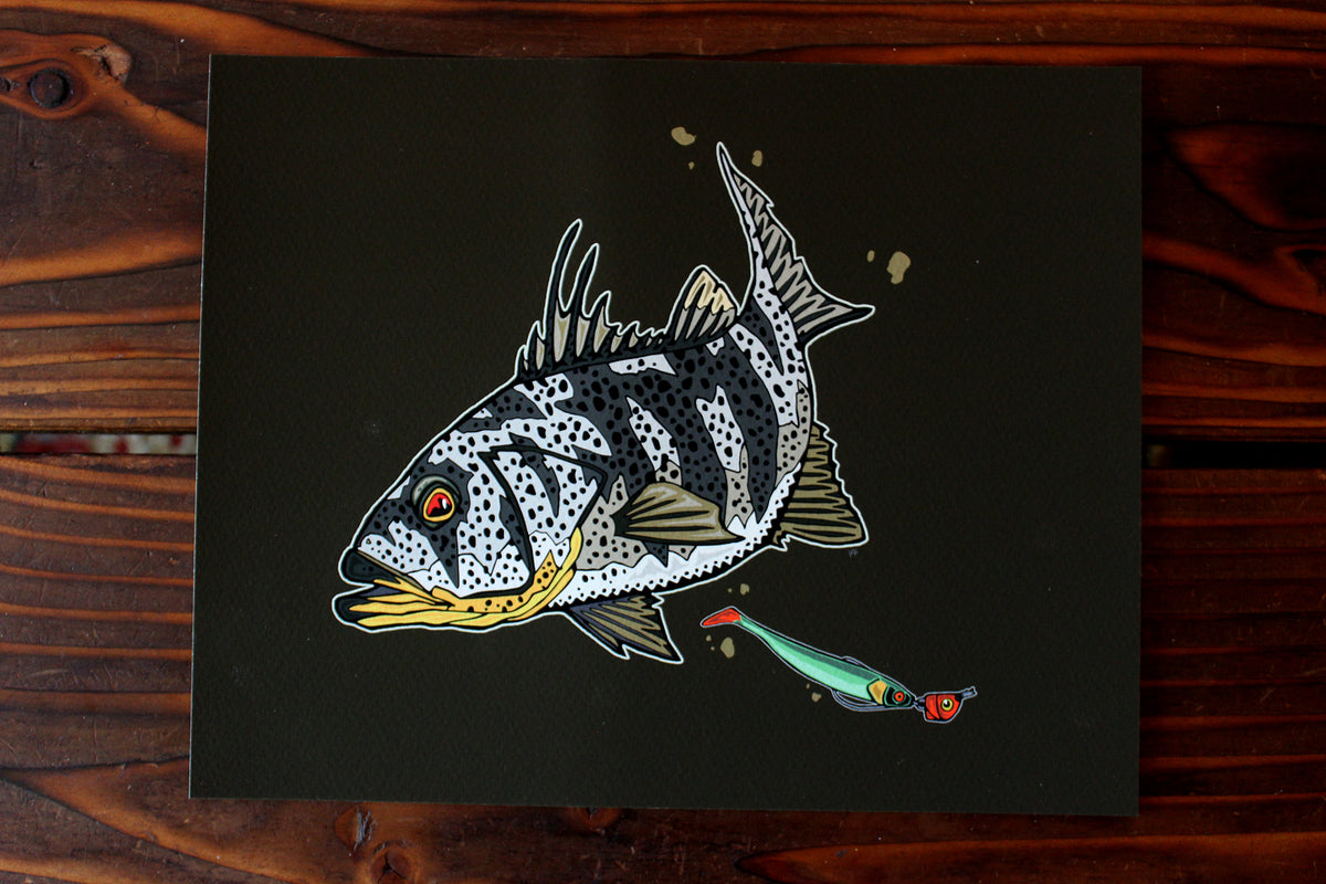 SPOTTED BAY BASS PICKLE KICK AND NECK BREAKER PRINT